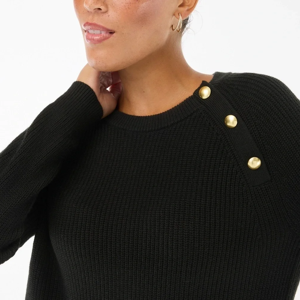J. Crew Button Raglan Crewneck Sweater black Size XXL